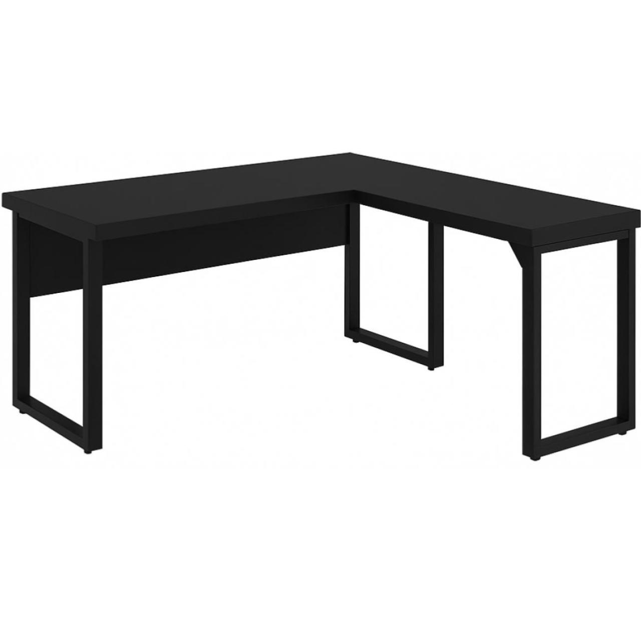 Mesa em L PÉ QUADRO (1,70x0,70m + Mesa Auxiliar) - S/ Gavetas - PRETO / PRETO - 26011